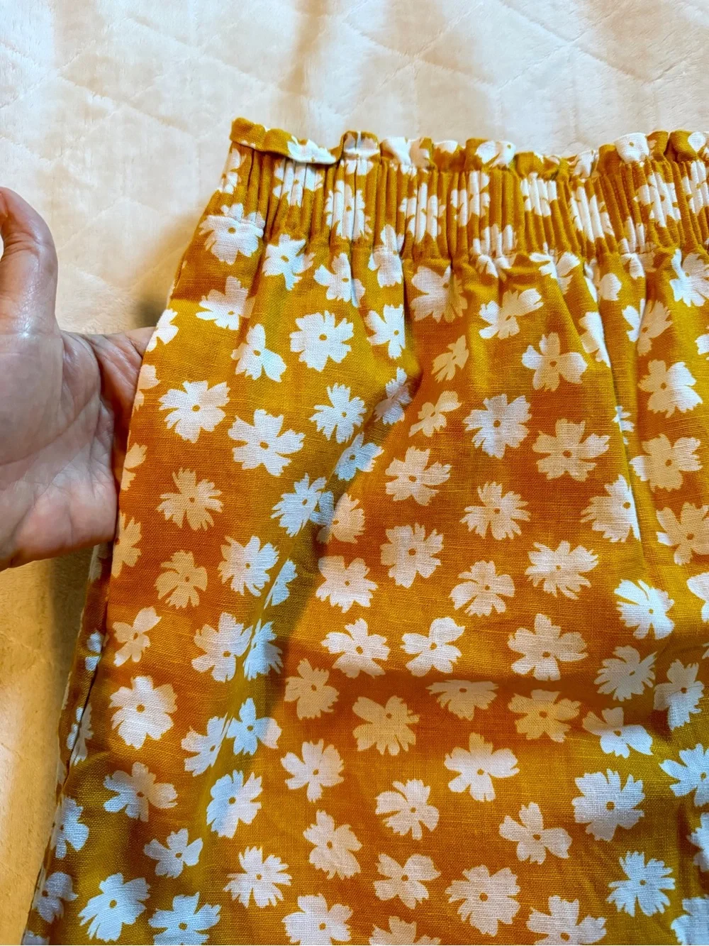 J.Crew Yellow white Floral Linen Floral Mini A line scalloped hem Skirt Womens 2